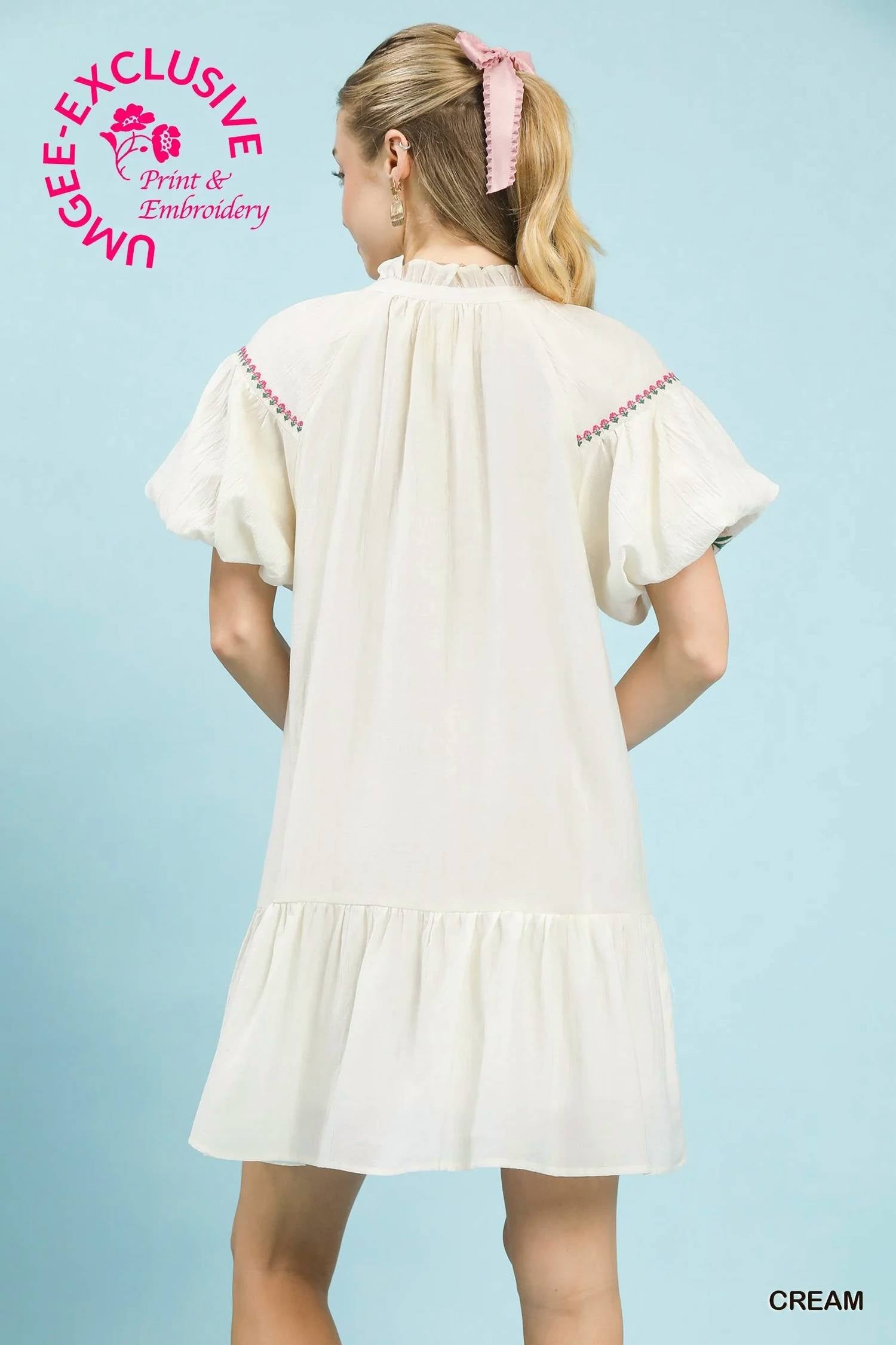 Umgee - Boho Floral Embroidered Mini Dress