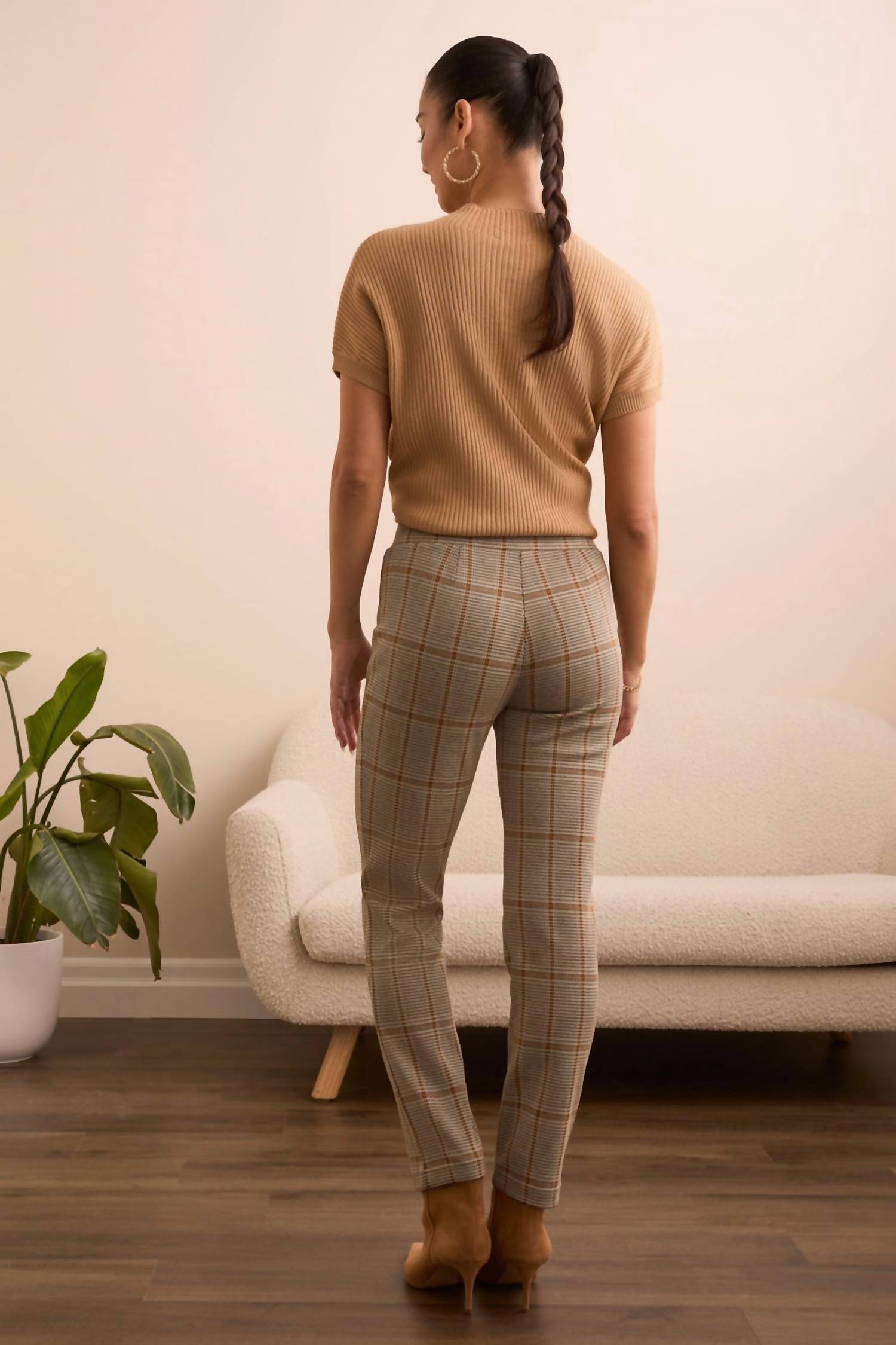Tribal - Plaid Knit Ponte Pull-on Ankle Pant
