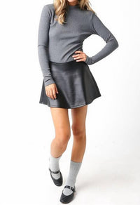 Olivaceous - Vegan Leather A-line Mini Skirt