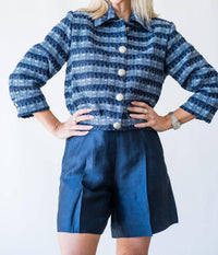 L'Agence Hadleigh Long Short in deep sea - women's shorts - detail view