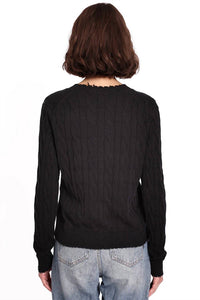 Minnie Rose - Cotton Frayed Cable Cardigan Top