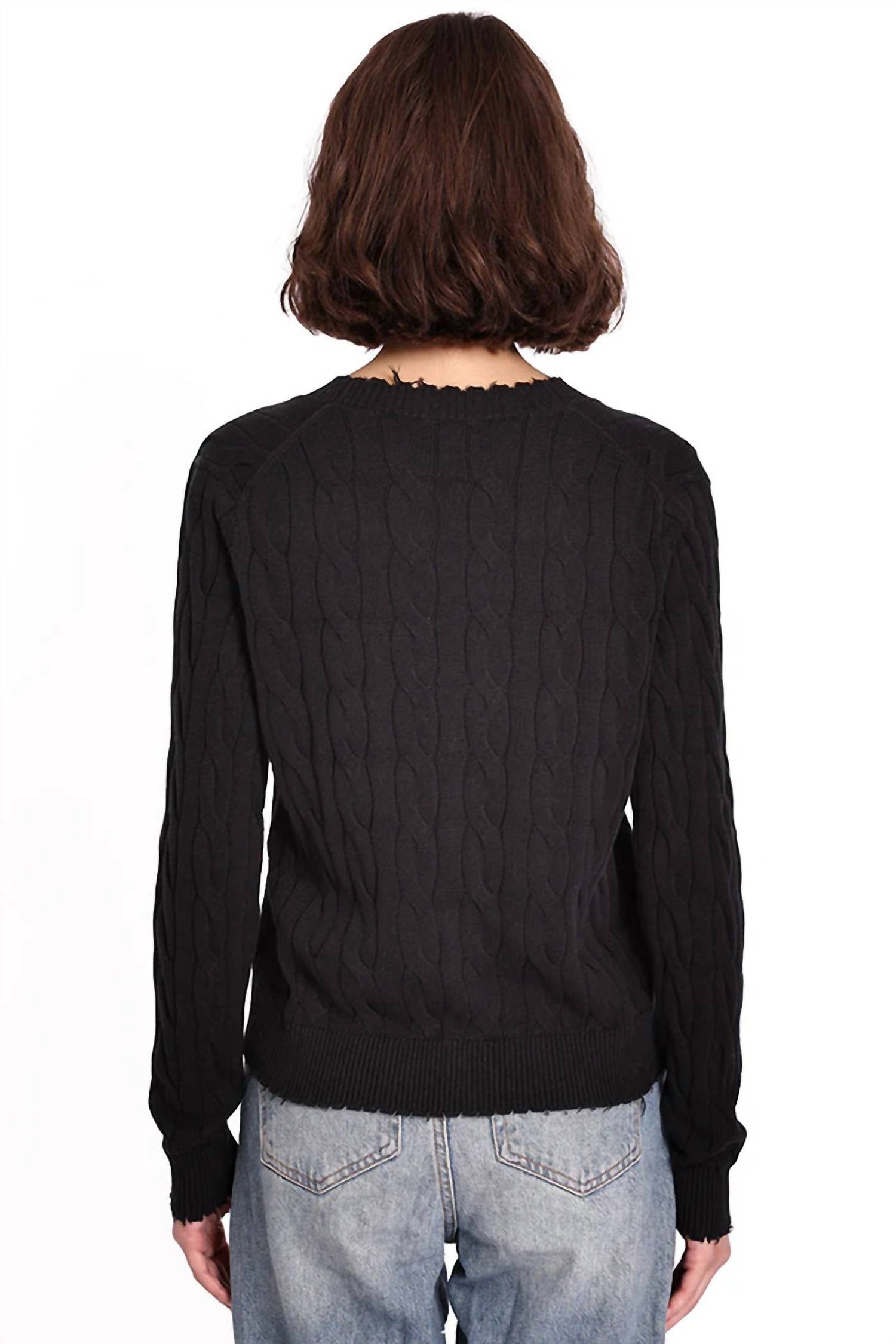Minnie Rose - Cotton Frayed Cable Cardigan Top