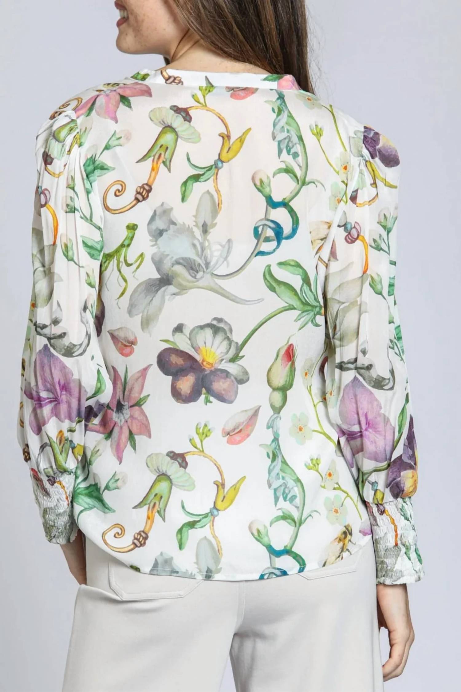 Apny - Split Neck With Smock Cuff Top