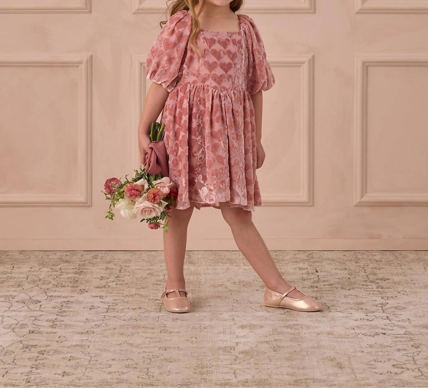 NORALEE Nina Dress in lipstick hearts - kids' dress - alternate view