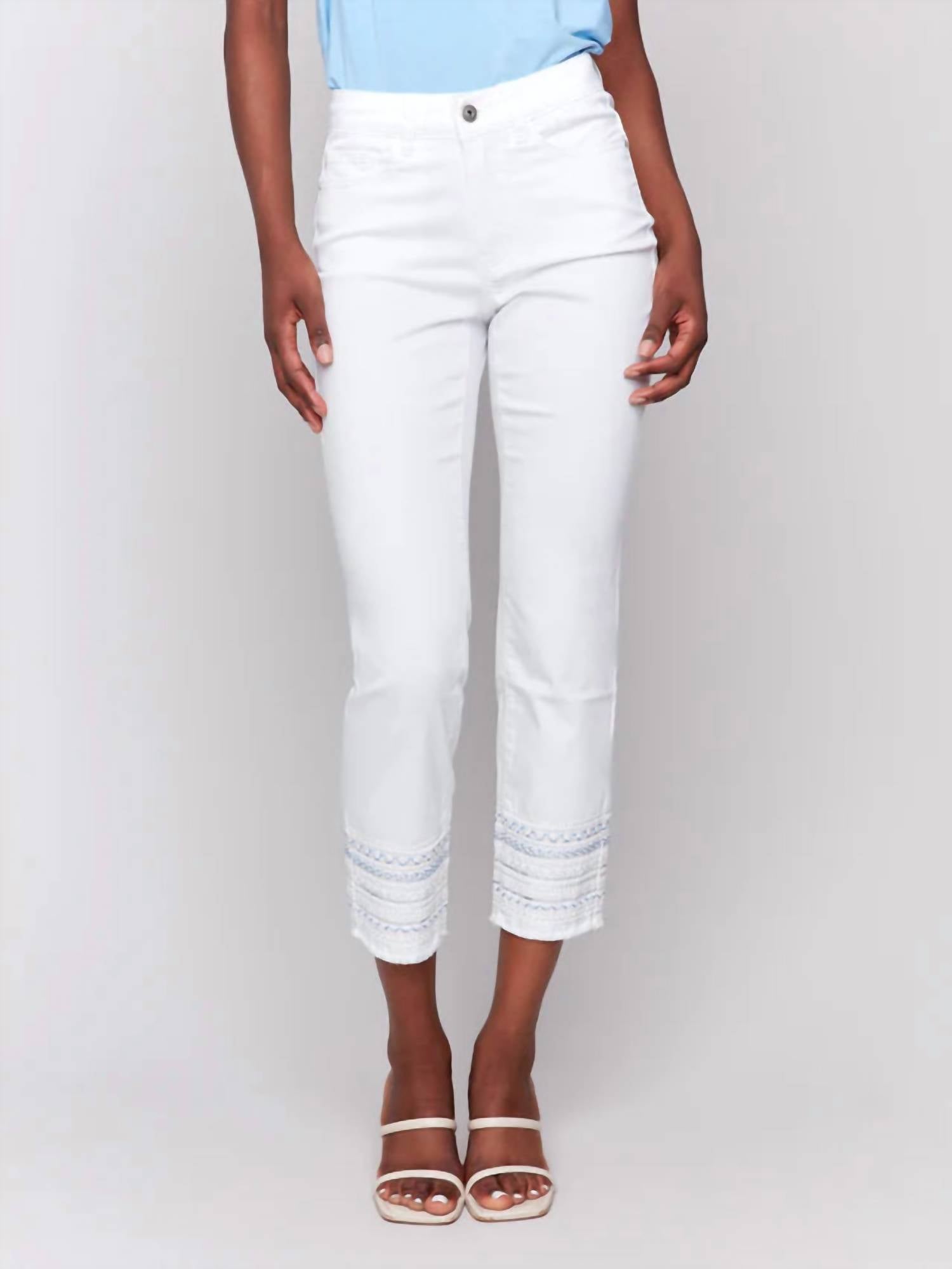 Charlie B - Embroidery trim fringe jeans