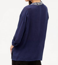 Johnny Was BANDANA SLIM AUDREY COLLARED SHIRT in blue night - women's blouse - alternate view