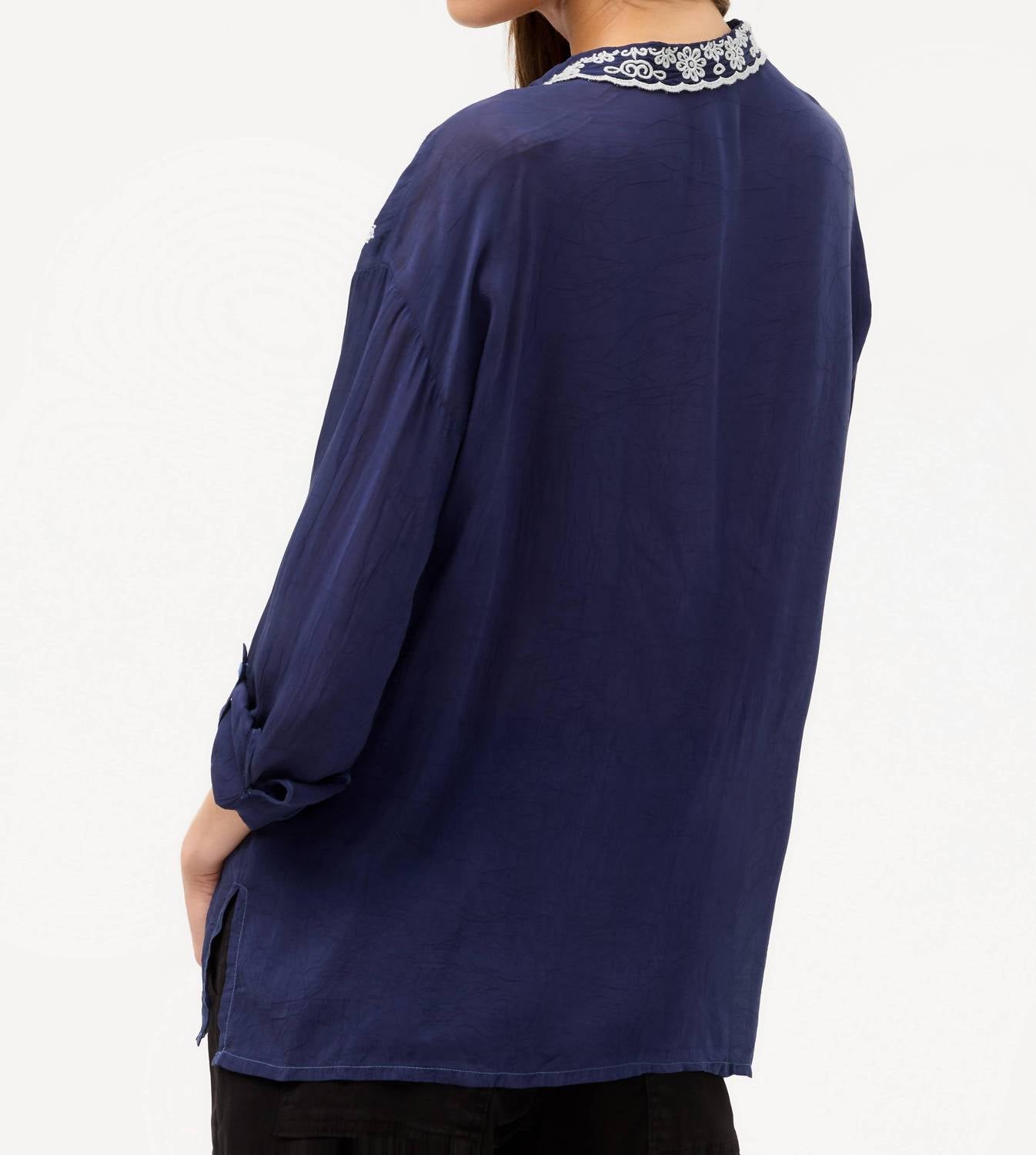 Johnny Was BANDANA SLIM AUDREY COLLARED SHIRT in blue night - women's blouse - alternate view