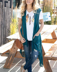 Grace And Lace - Pointelle Duster Flip Cardigan