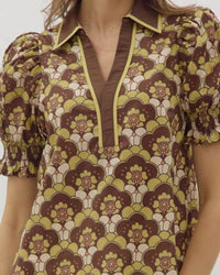 Entro - Abby Abstract Floral Puff Sleeve Top