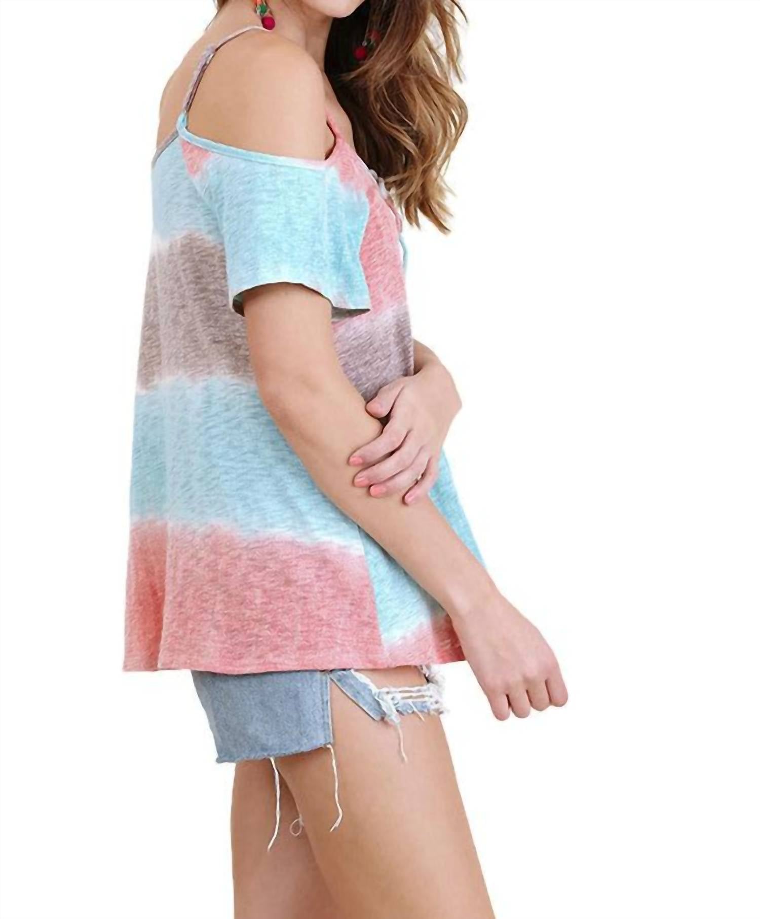 Umgee - Lace Up Cold Shoulder Color Block Top