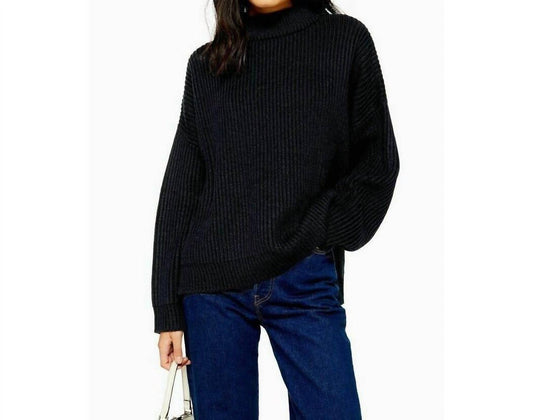 Topshop - Oversize Rib Knit Mock Neck Pullover Sweater