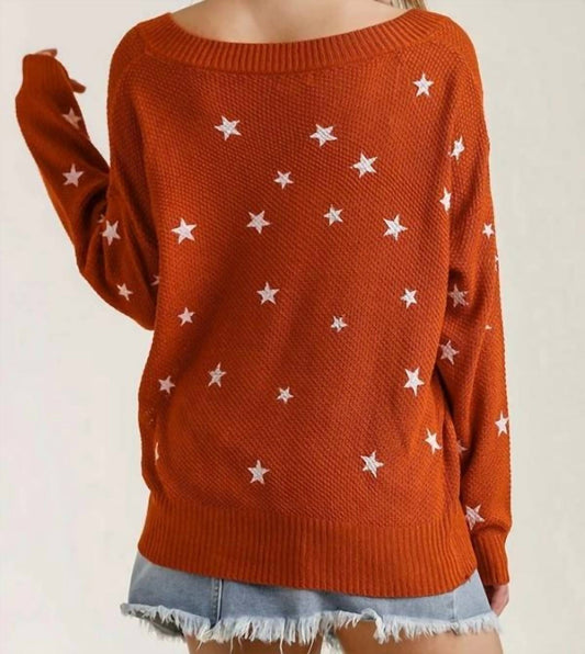Umgee - Star Print V-neck Sweater