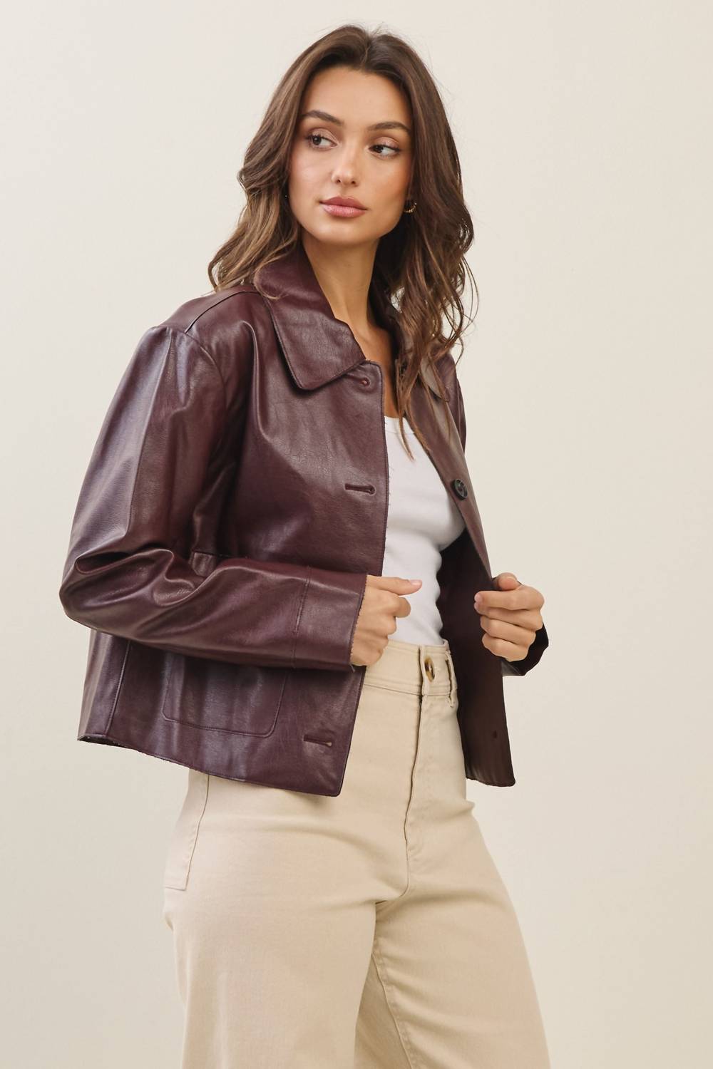 Able - Elyse Button Faux Leather Jacket