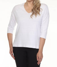 Joseph Ribkoff - Textured Stripe V-neck 3/4 Sleeve Knit Top