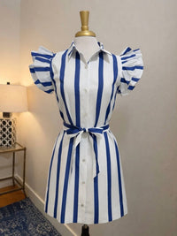 Pinch - Women's Stripe Flutter Sleeves Mini Dress