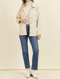 Doe and Rae Corduroy Front Button Down Oversized Jacket in cream - women's jacket - view 5