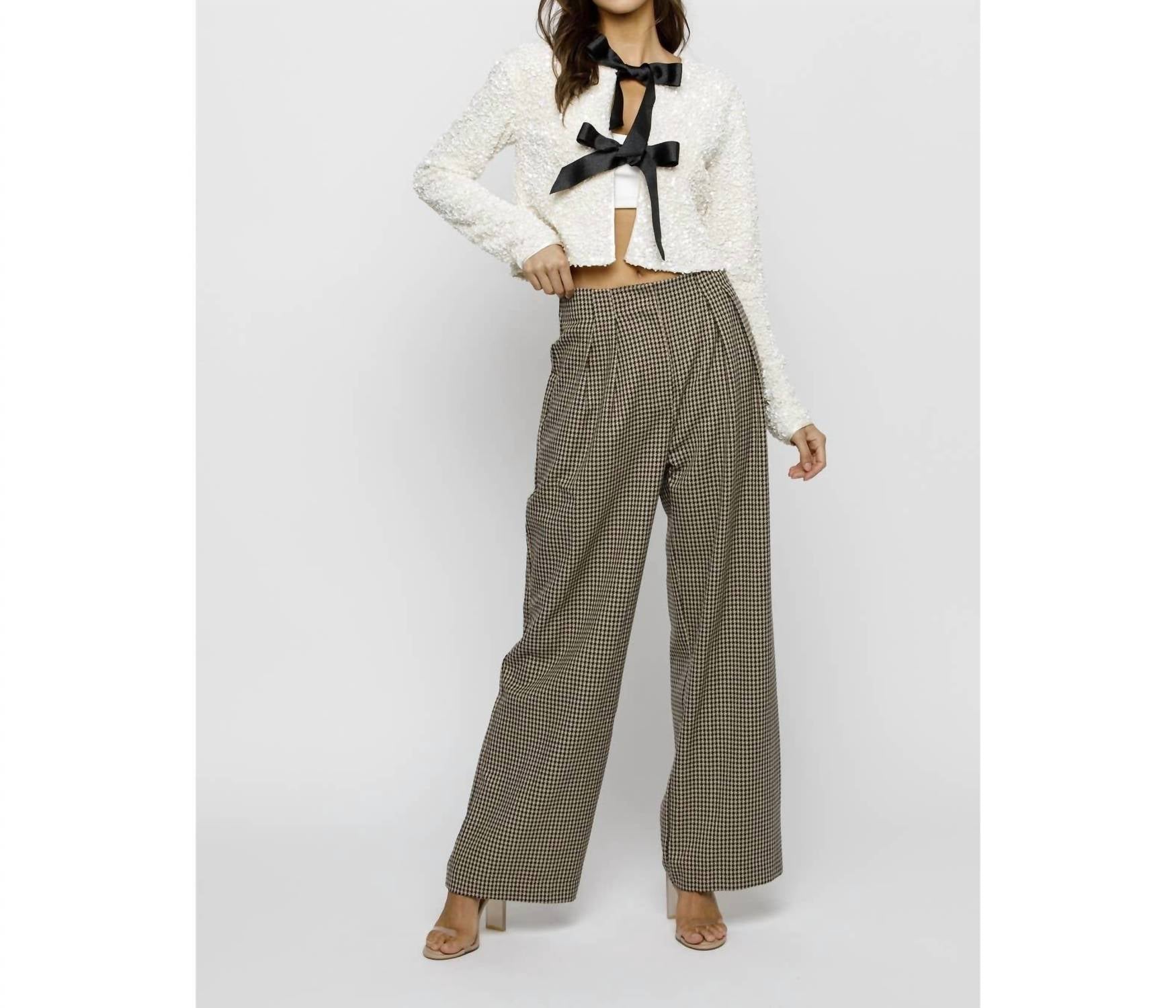 STORIA Solid Sequin Ribbon Bow Jacket in cream black - women's jacket