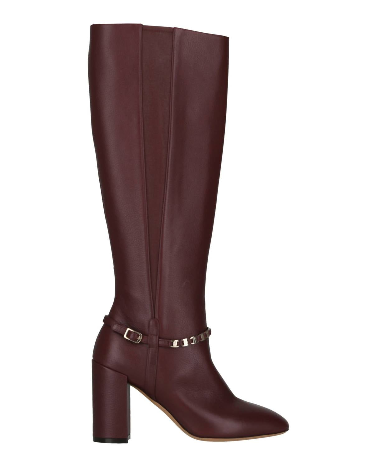Salvatore Ferragamo Women's Triba Leather Knee-high Boots in burgundy - women's shoe