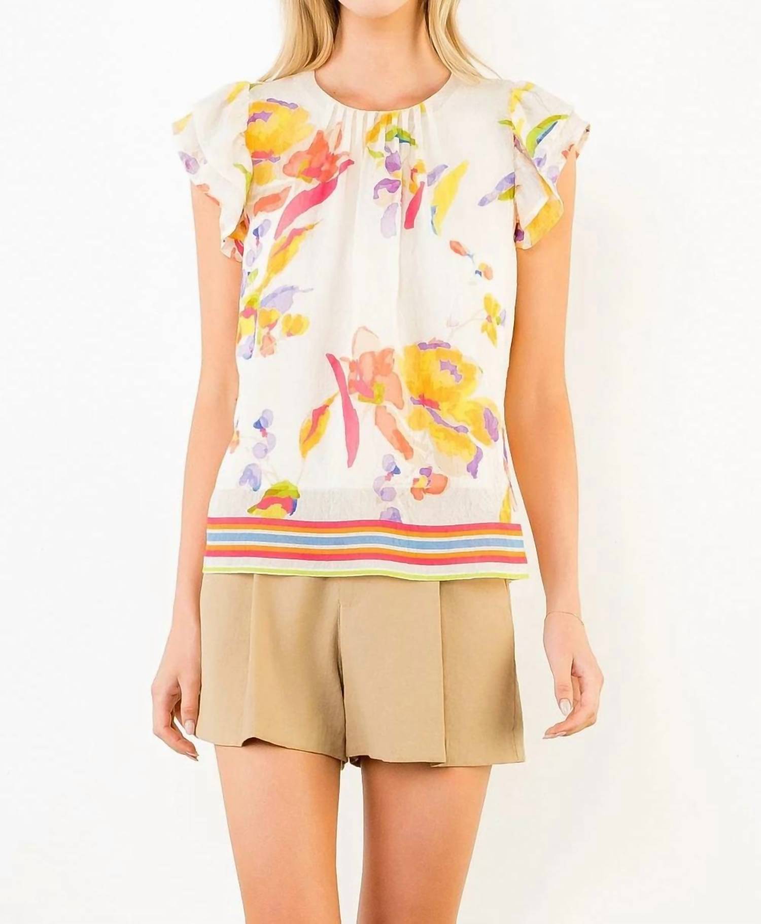 Thml - Short Ruffled Sleeve Floral Top