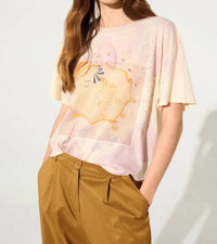 Cotelac - Loose-fitting Pleated Printed T-shirt