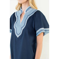 Thml - Wide Sleeve Contrast Trim V-neck Top