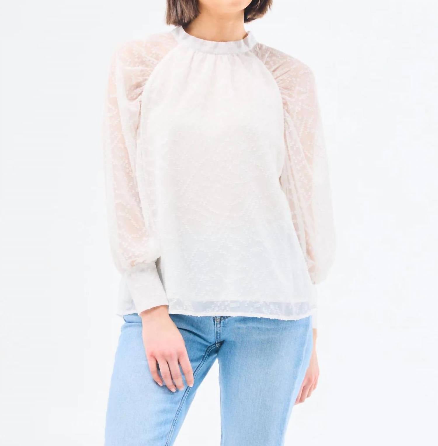 Mary Square Marshmallow Veronica Long Sleeve Top in white - women's blouse - view 5