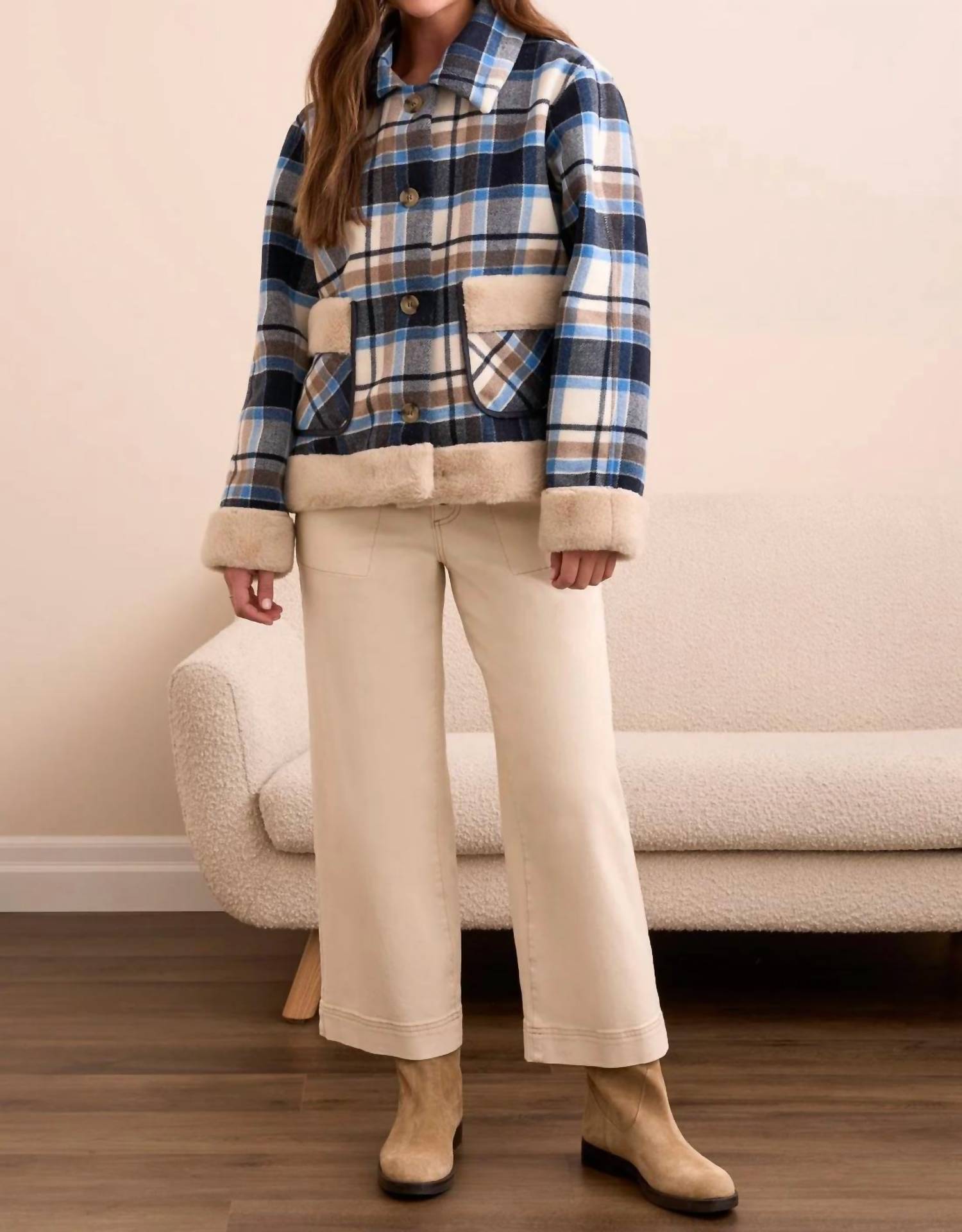 Tribal - Plaid Jacket With Sherpa Trim And Lining