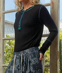 Pol - Round Neck Solid Cut And Sew Knit Top