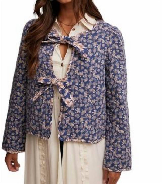 Listicle - Ditzy Floral Print Front Bow Tie Quilt Jacket