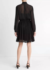 Vince - Crinkle Stripe Mock Neck Long Sleeve Dress