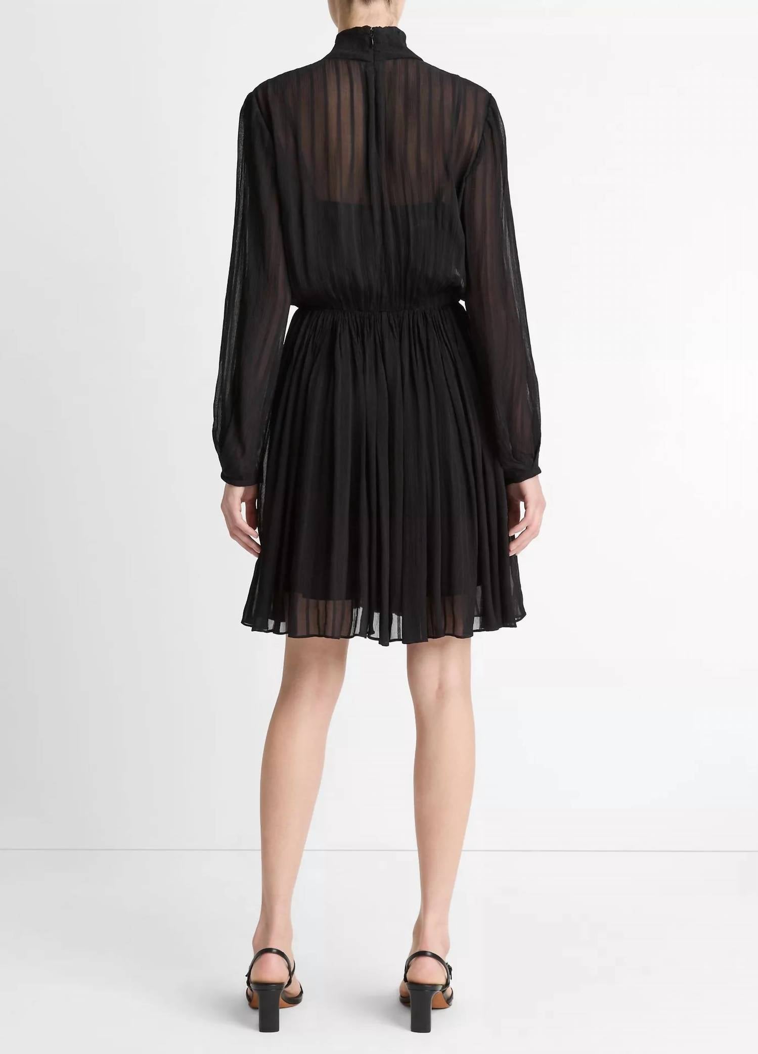 Vince - Crinkle Stripe Mock Neck Long Sleeve Dress
