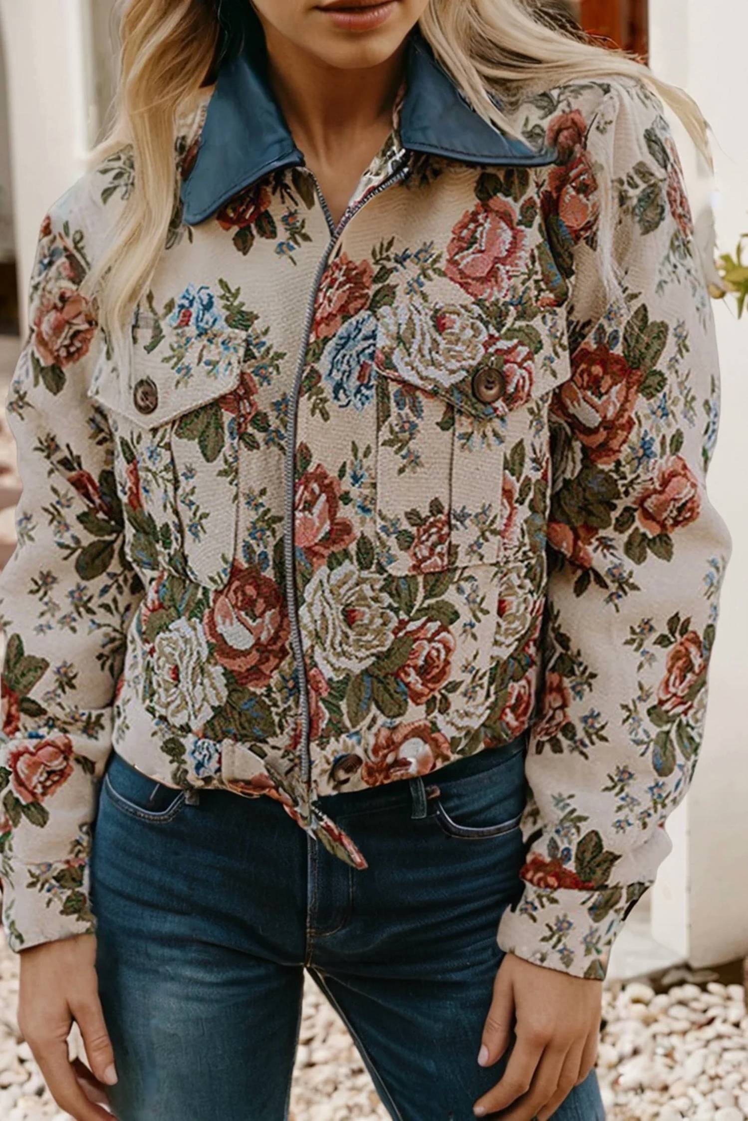 Little Daisy Closet - The Floral Print Zip Up Jacket