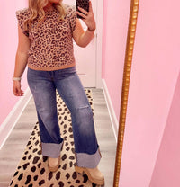 Entro - Leopard Cap Sleeve Sweater Top