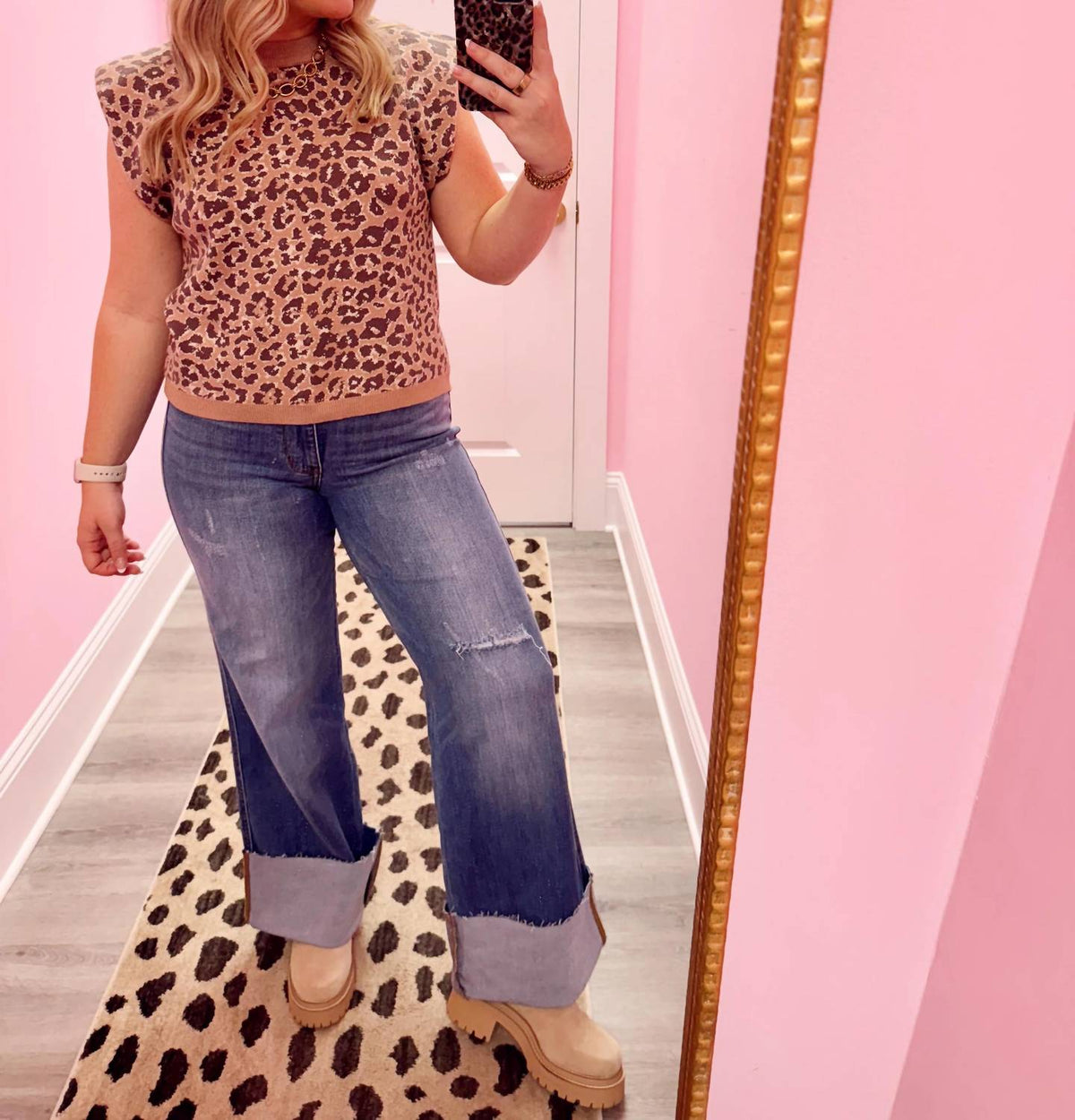Entro - Leopard Cap Sleeve Sweater Top