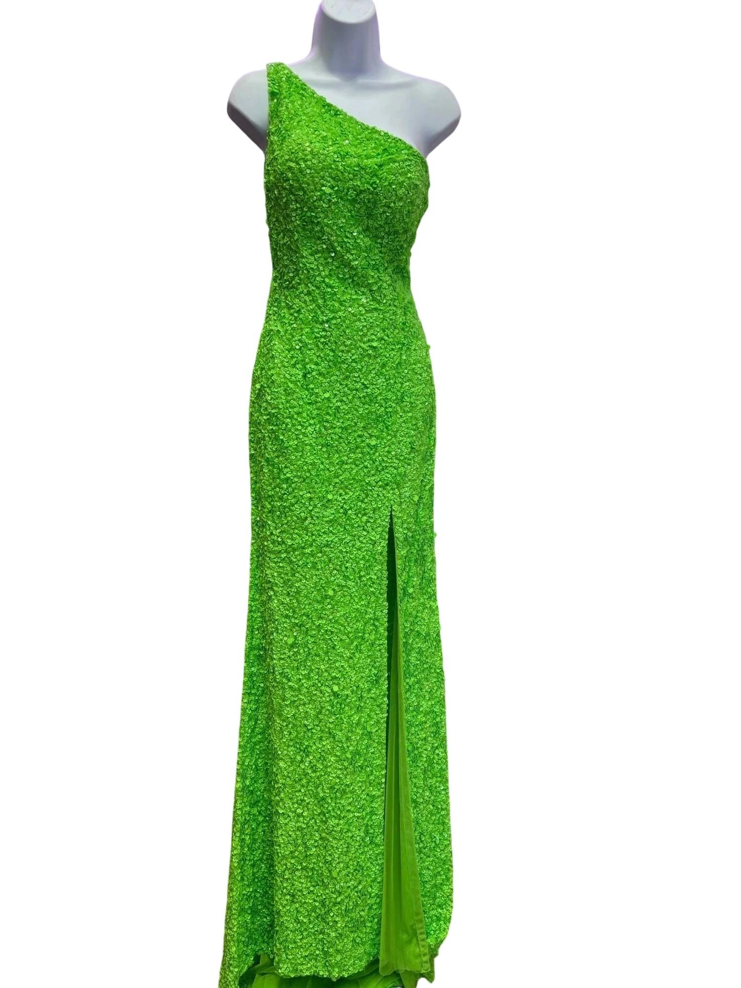 Sherri Hill Women's One Shoulder Gown in neon green - women's dress