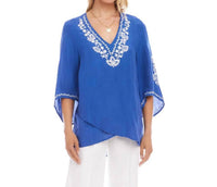 Karen Kane - Bracelet Sleeve Embroidered Asymmetric Top