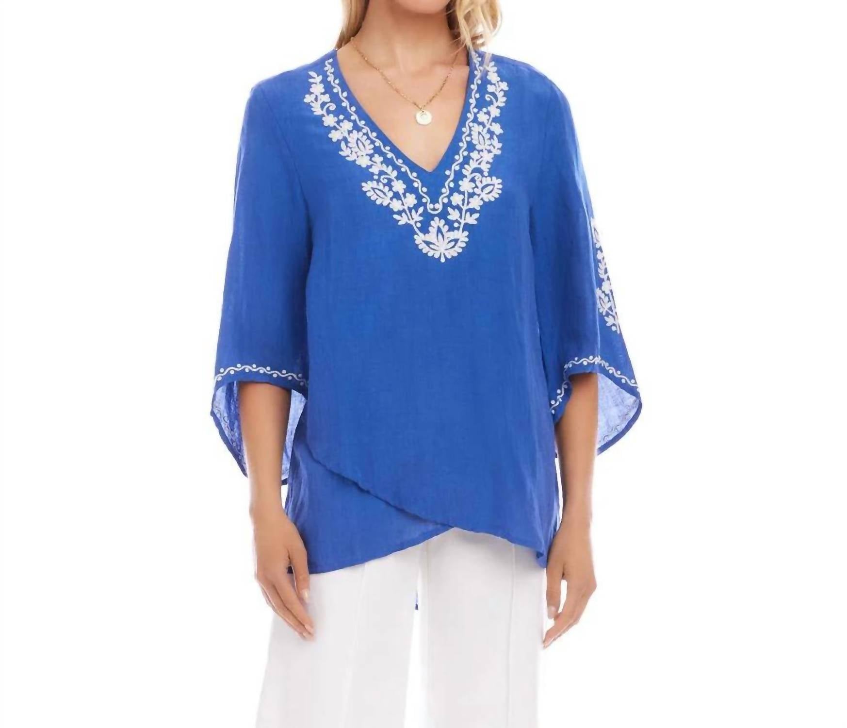 Karen Kane - Bracelet Sleeve Embroidered Asymmetric Top