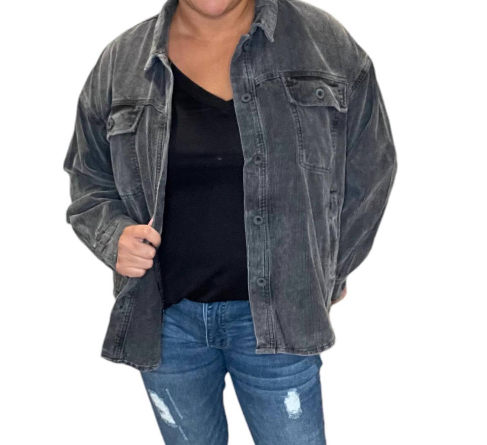Easel - Corduroy Button Down Shirt Shacket