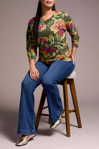Tribal - Syra Soft Yarn Three-quarter Sleeve Crewneck Sweater