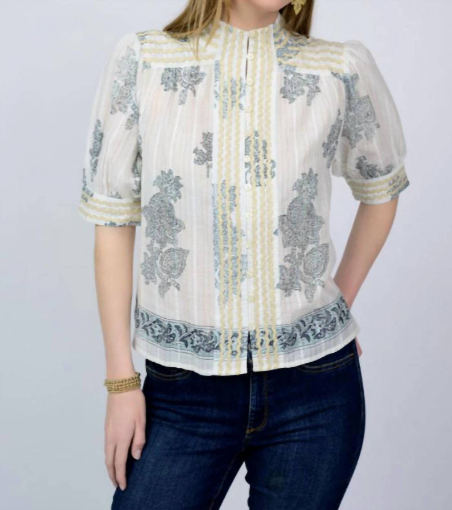 Ivy Jane - Metallic Trim Paisley Top