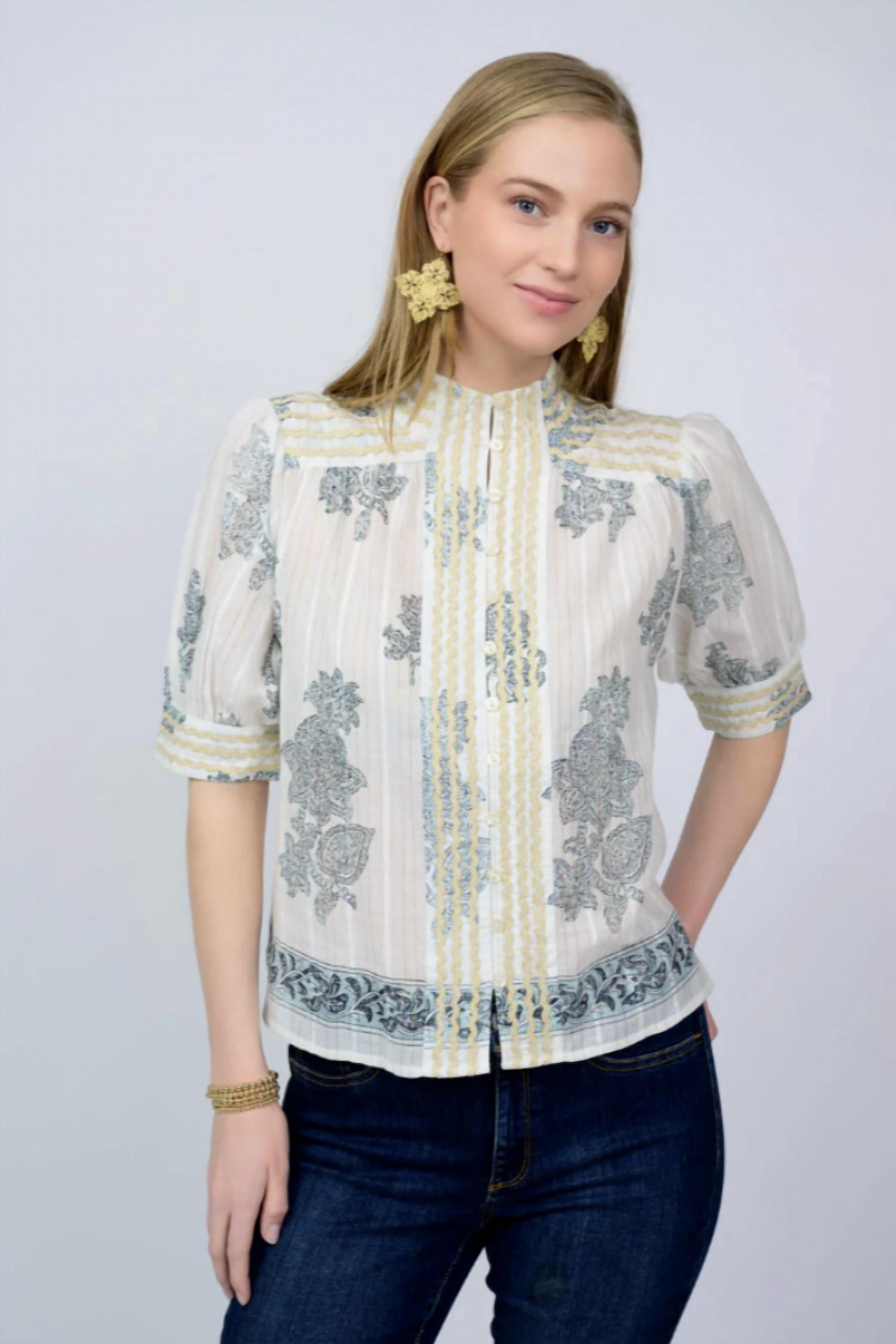 Ivy Jane - Metallic Trim Paisley Top