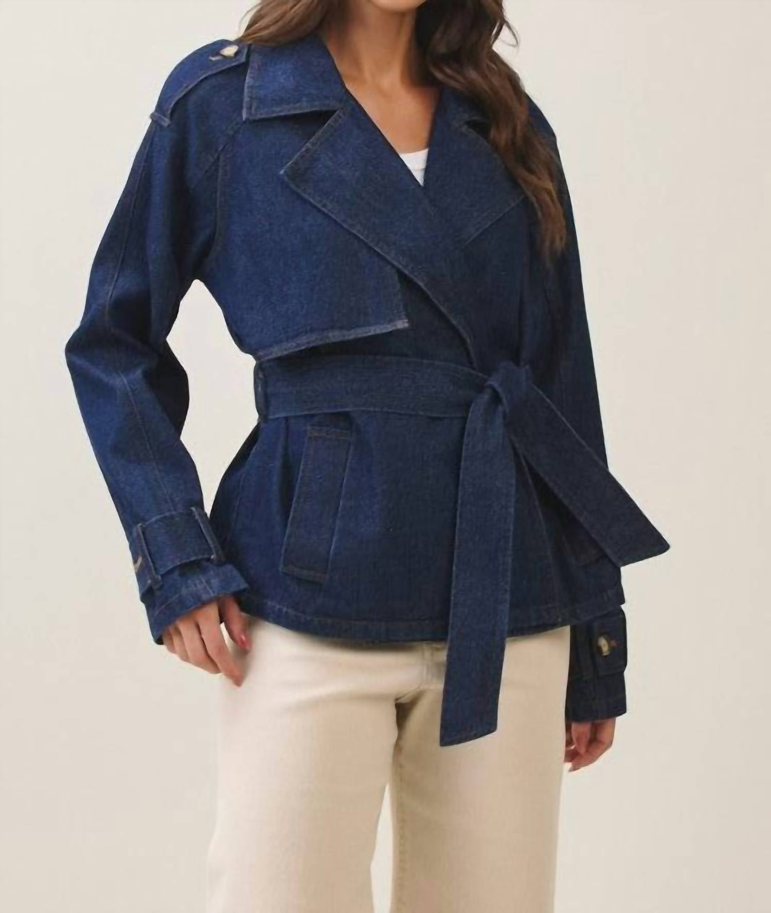 ABLE Jane Trench Coat in blue - women's jacket - detail view