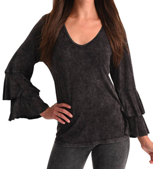 STONE WASH BELL SLEEVE TOP