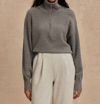 VARLEY Darla Half Zip Knit Sweater in silver filigree melange - women's sweater - detail view
