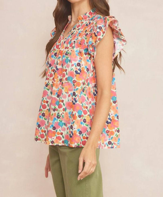 Entro - Floral Ruffle Sleeve Top