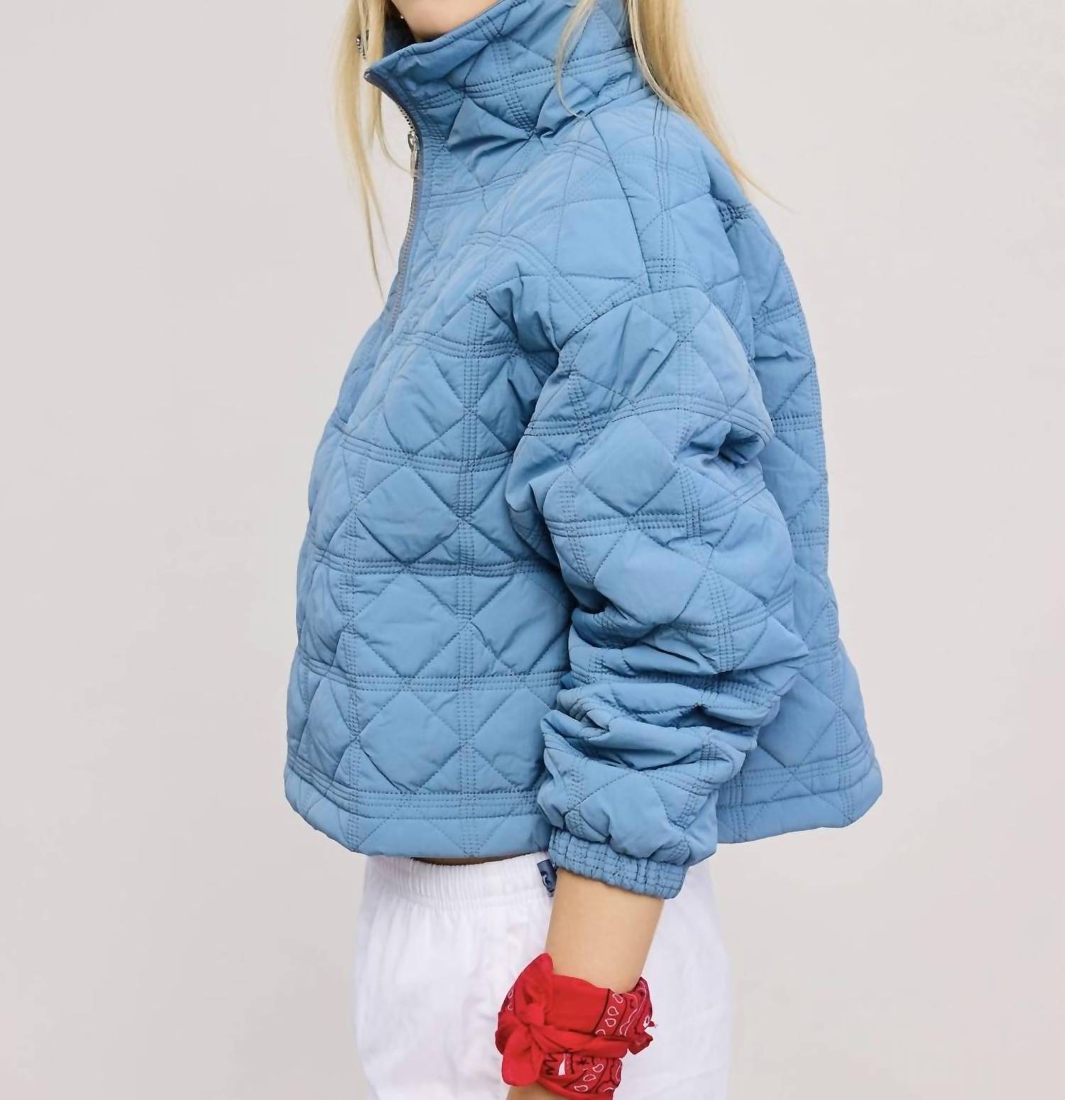 Mimosa - Quilted Puffer Pullover with Collared Zipper