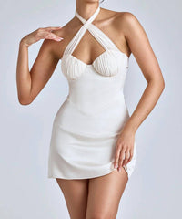 Oh Polly - Lisbeth Cross-neck A-line Mini Dress