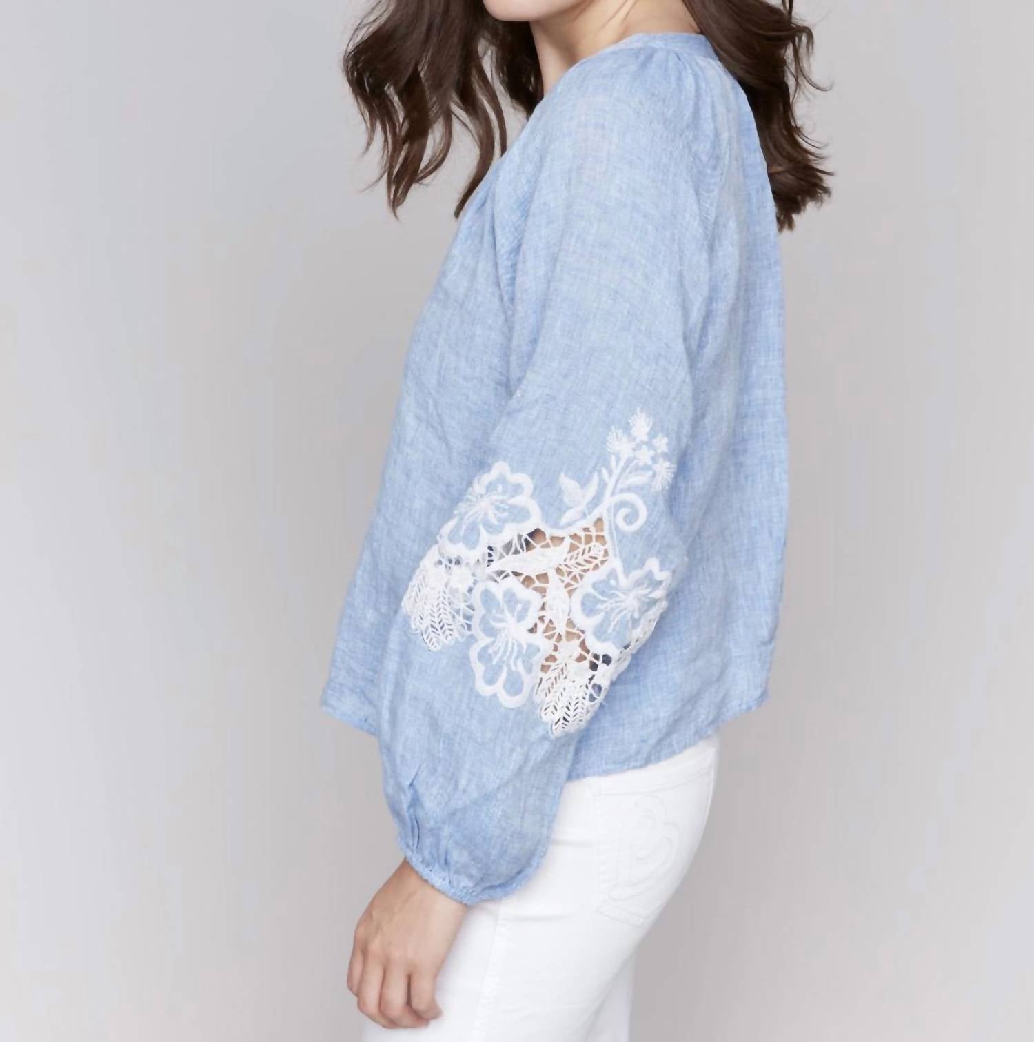 Charlie B - Embroidered Sleeve Blouse