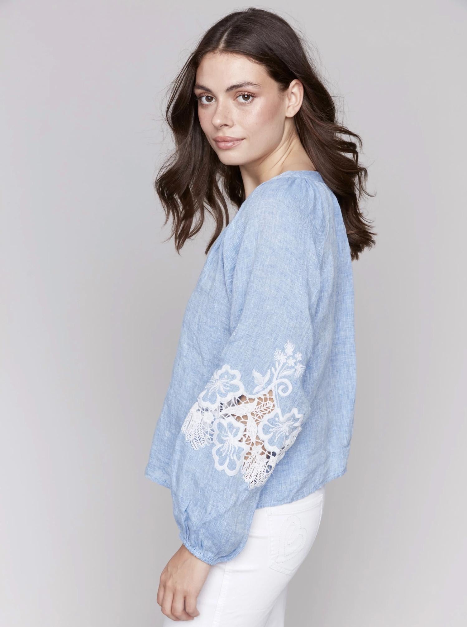 Charlie B - Embroidered Sleeve Blouse