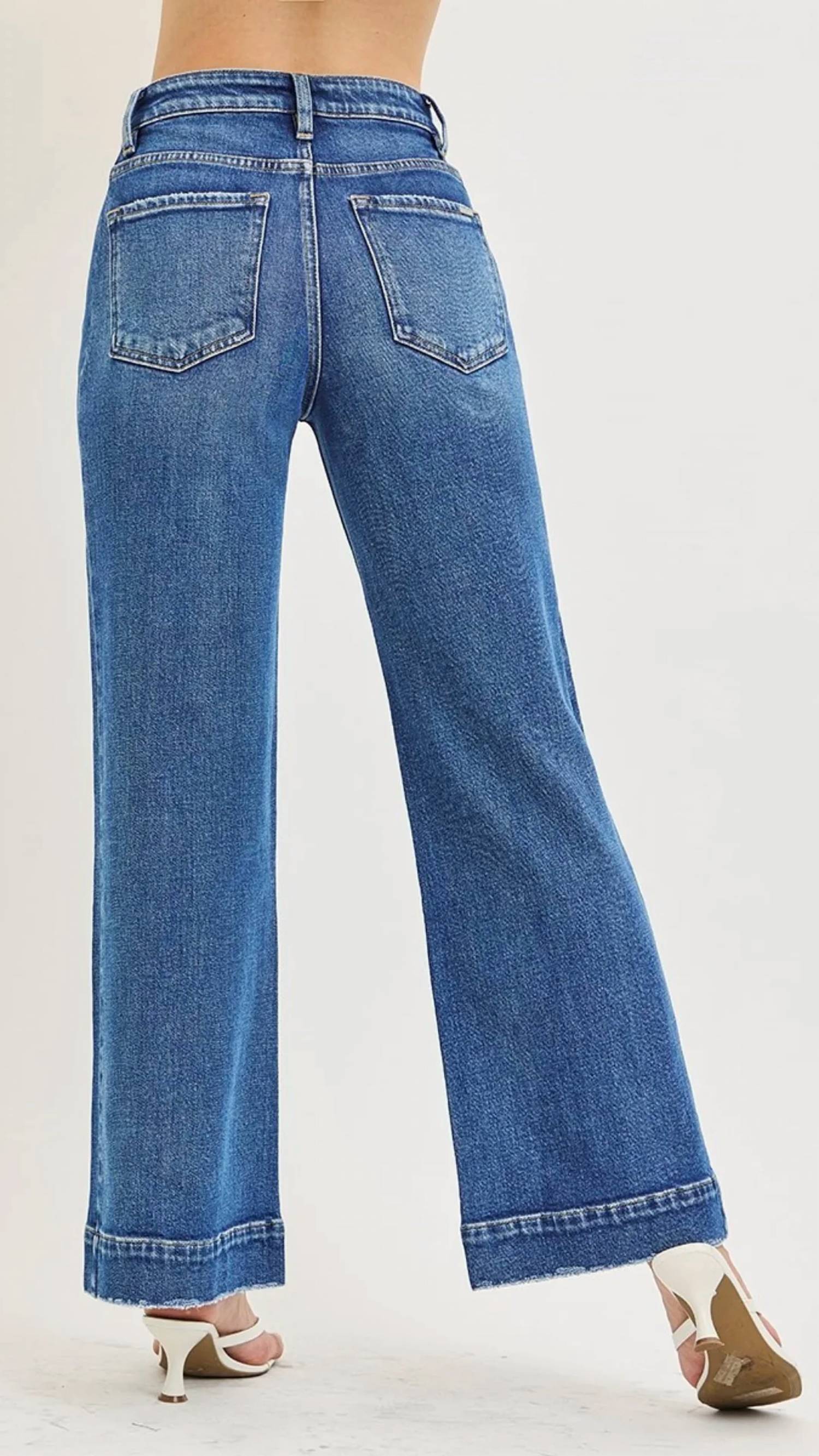 Risen - High Rise Tummy Control Wide Leg Full Length Jeans